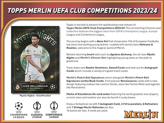 2023/24 Topps UEFA Club Competitions Merlin Chrome Soccer Hobby Box