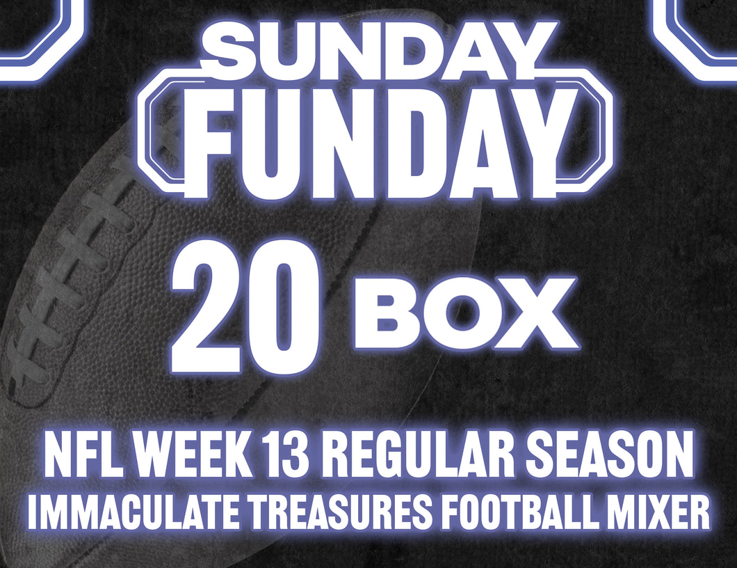 Sunday Funday NFL Week 13 Regular Season 20 Box Immaculate Treasures Football Mixer - RANDOM TEAMS